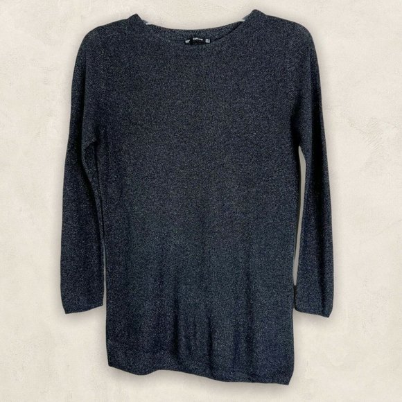Zara Sweaters - Zara Womens Black Metallic Crew Neck Pullover Asymmetrical Knit Sweater Sz M